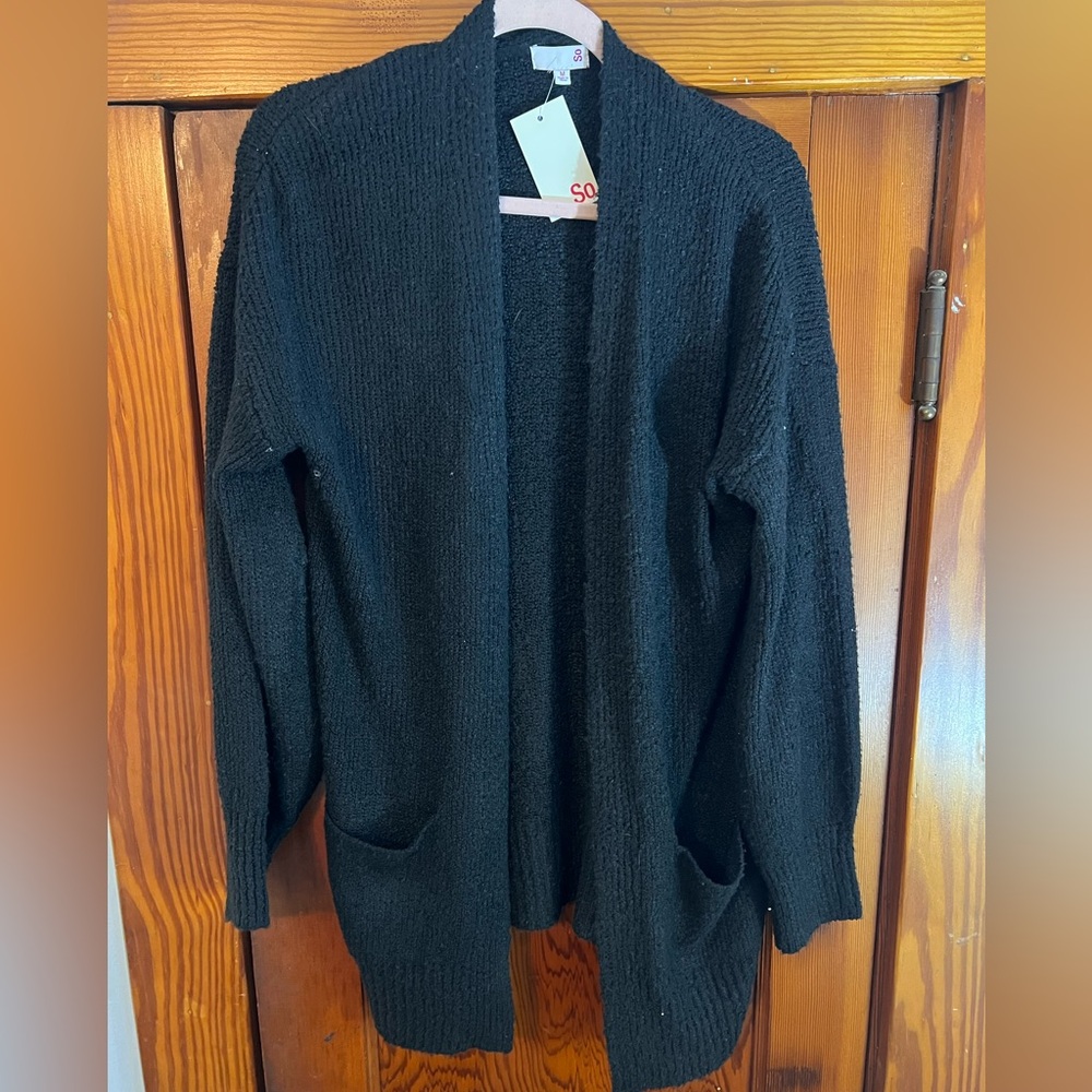 NWT! SO Black Open-Front Pocketed Women's Cardigan size M